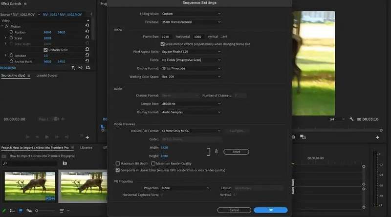 adobe premiere pro sequence settings