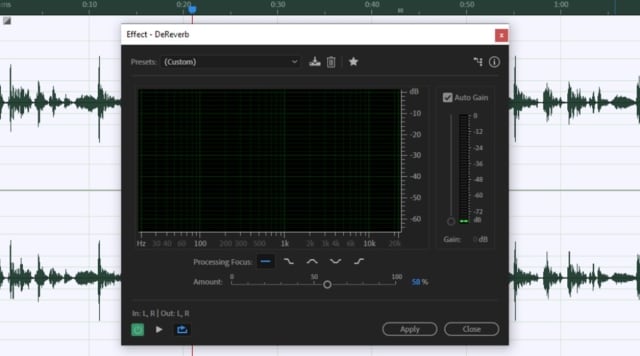 adobe audition effect dereverb interface