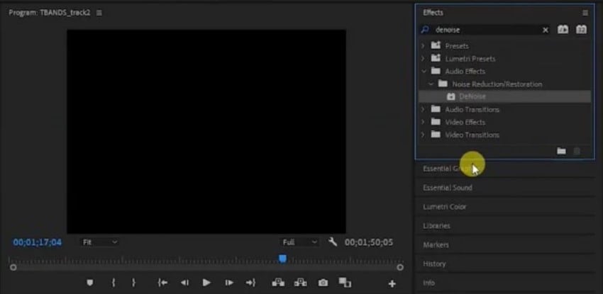 navigate to denoise in premiere pro