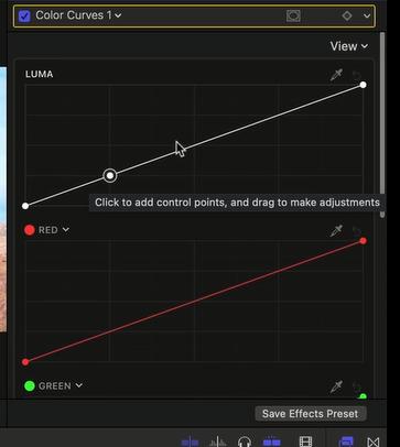 select the color curves for adjustment