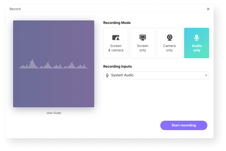 select audio record mode