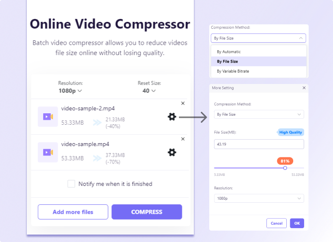 choose video compression method and settings