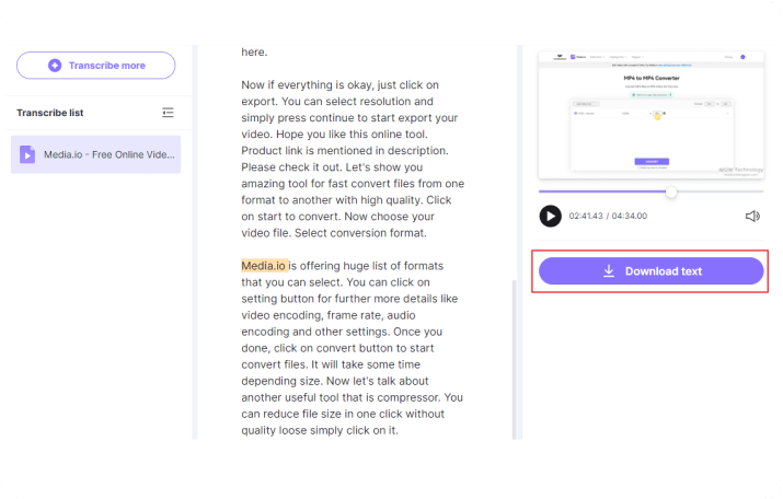 media.io youtube to text converter